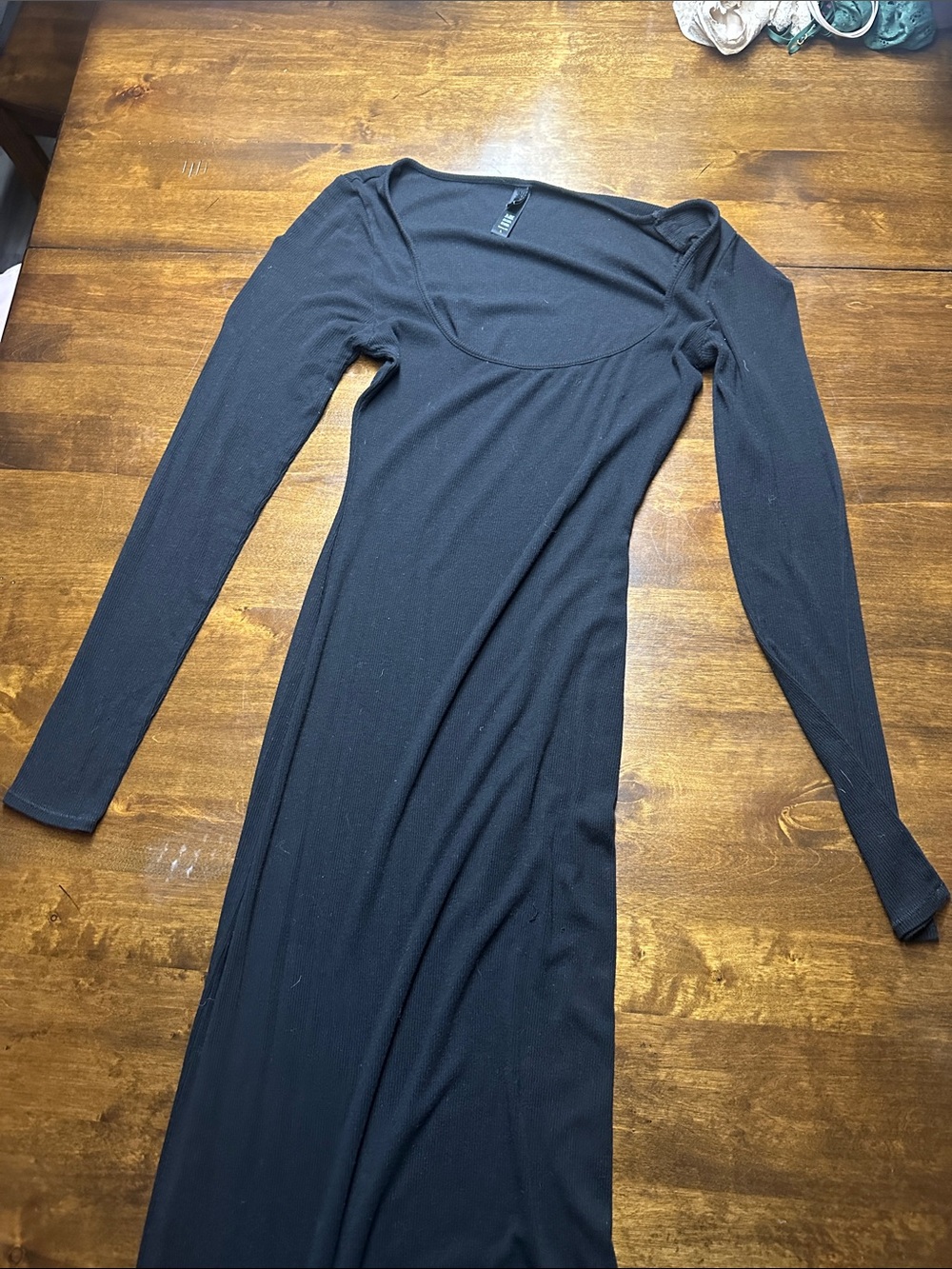 SKIMS Black Long Sleeve Scoop-Neck Maxi Dress